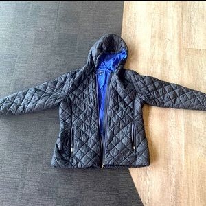 Womens black jacket, blue inside, brand: Lands end